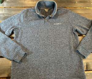 Eddie Bauer Men's Radiator Fleece Quarter Snap Pullover Sweater Blue Heather Lar